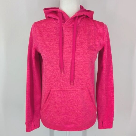 Adidas Women Bright Neon Pink Climawarm Drawstring Hoodie Sweater Sweatshirt XS - Picture 2 of 11